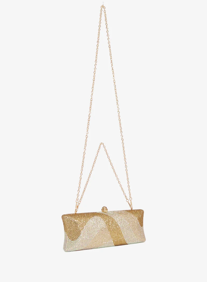 خزانة Gold East-To-West Metallic Embellished Diamonte Bag